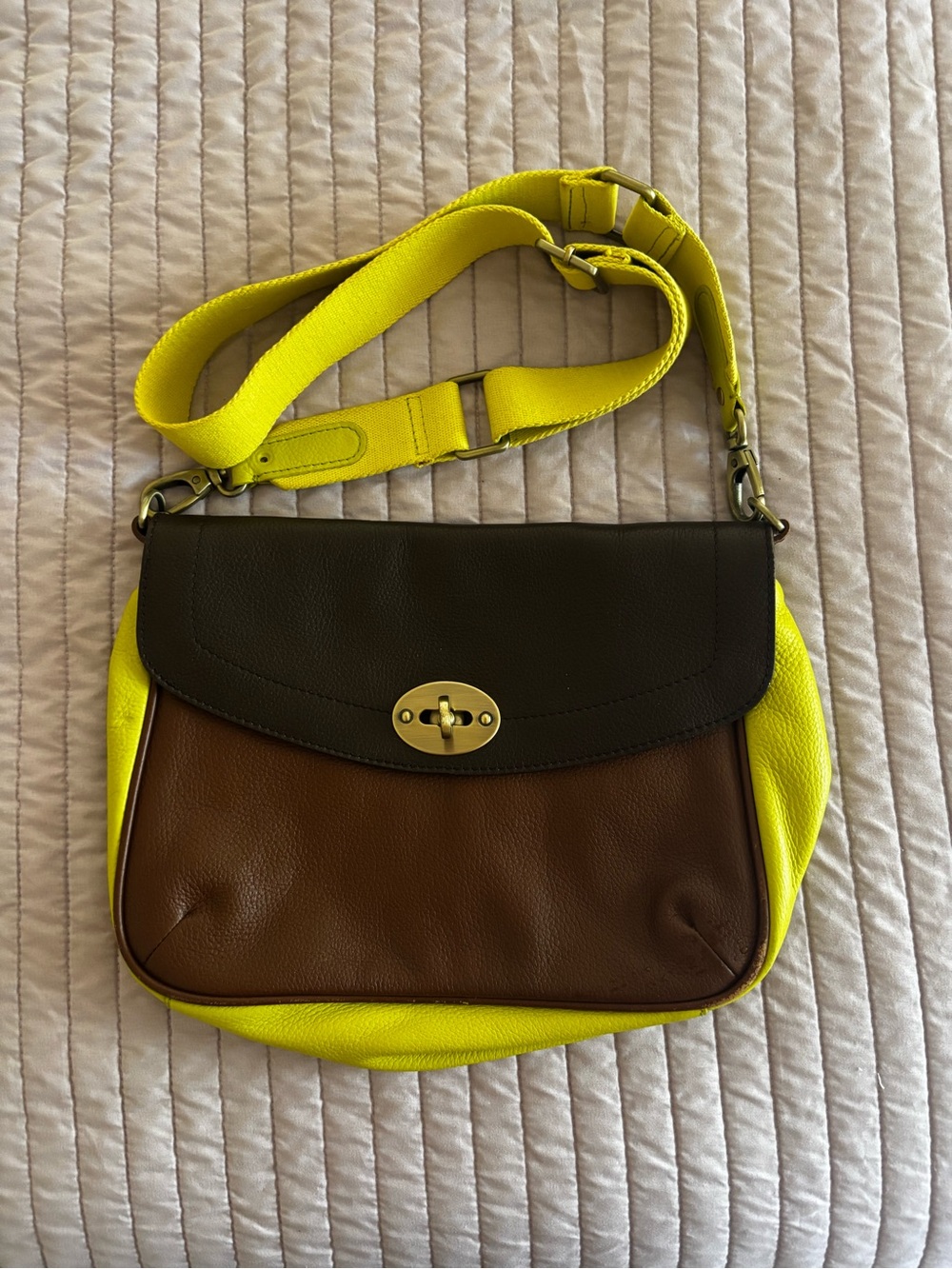 Boden Leather Crossbody Purse in Brown, Black & Lime Green